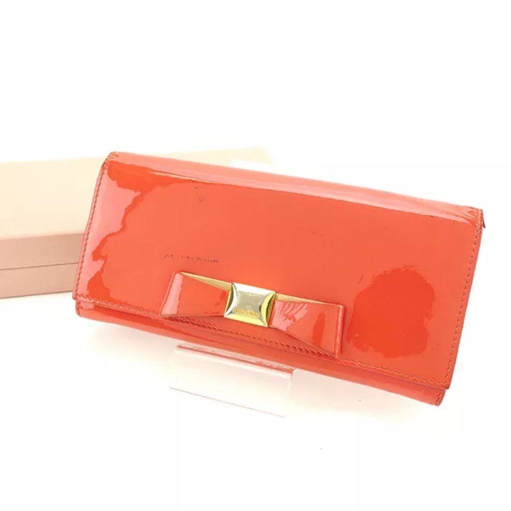 Miumiu Wallet Purse Long Wallet Pink Gold Woman Authentic Used Y6324